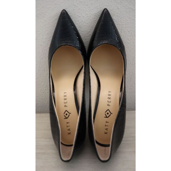 Katy Perry 34KP1029 Women's Sz 11M Black The Sissy Croc Embossed Pumps - Picture 2 of 12
